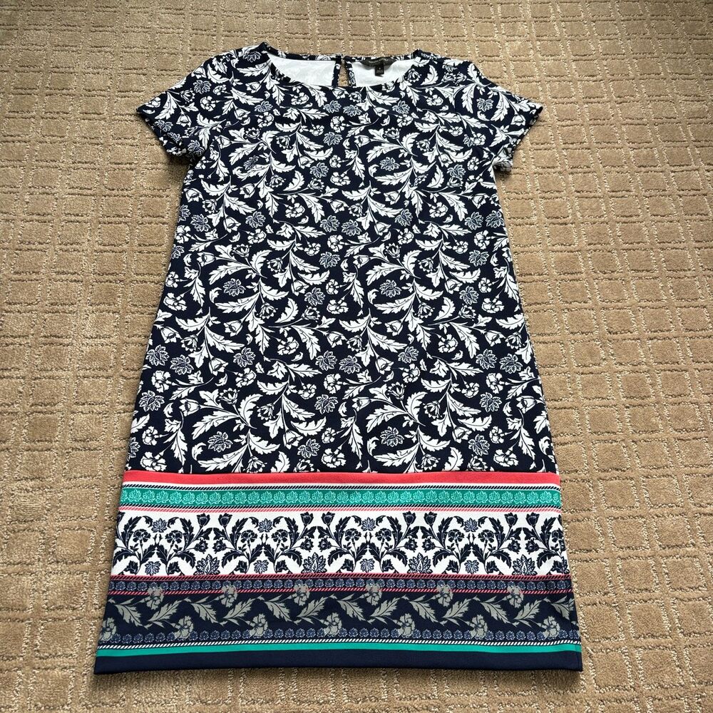 Banana Republic Shift T-Shirt Dress Women 4 Blue Floral Short Sleeve Botanical